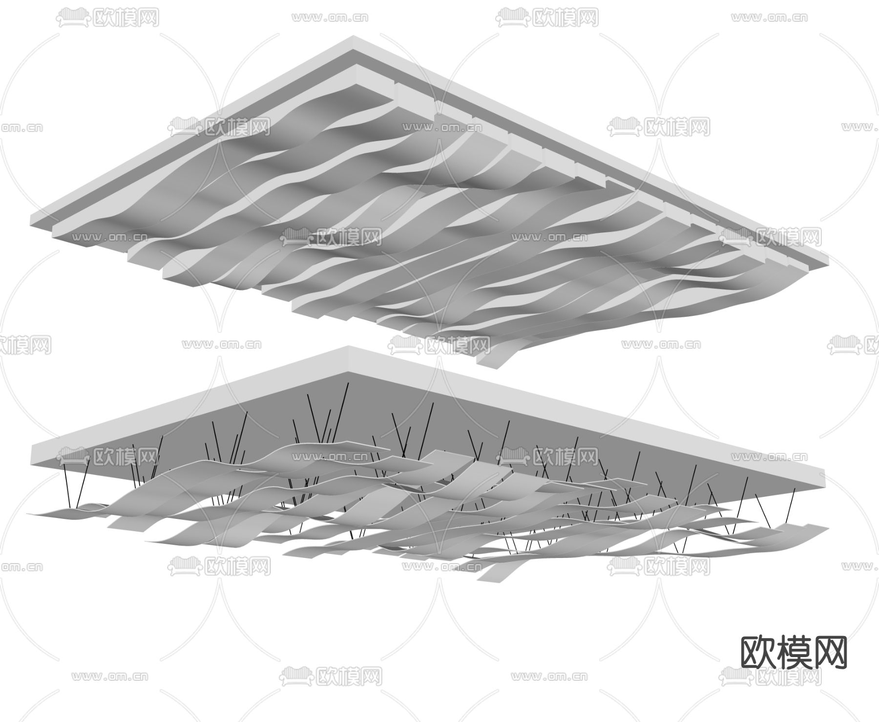 现代异形吊顶 波浪吊顶su模型下载（渲染图3）