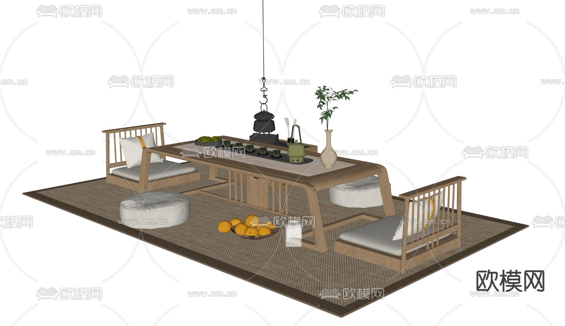 日式榻榻米茶桌 茶台su模型下载（渲染图2）