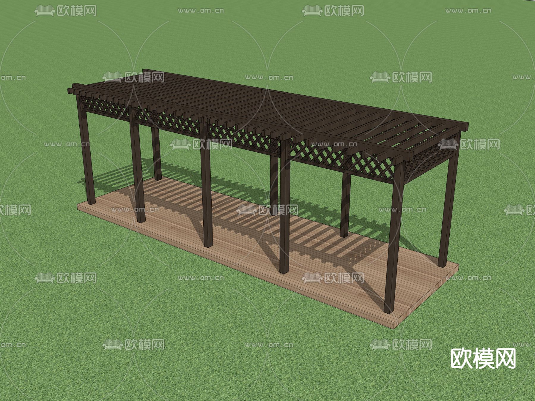 新中式凉亭 花架廊架su模型下载（渲染图2）