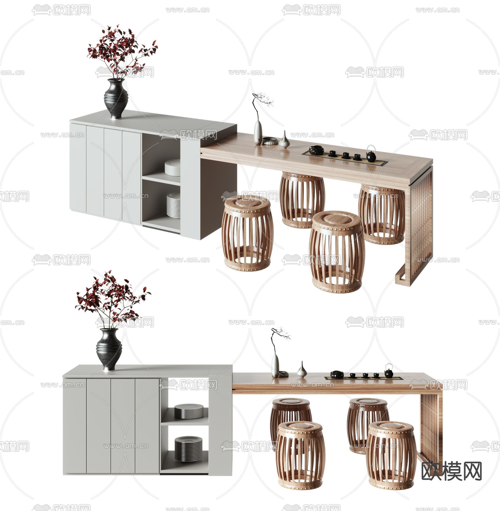 新中式吧台 中岛台3d模型下载