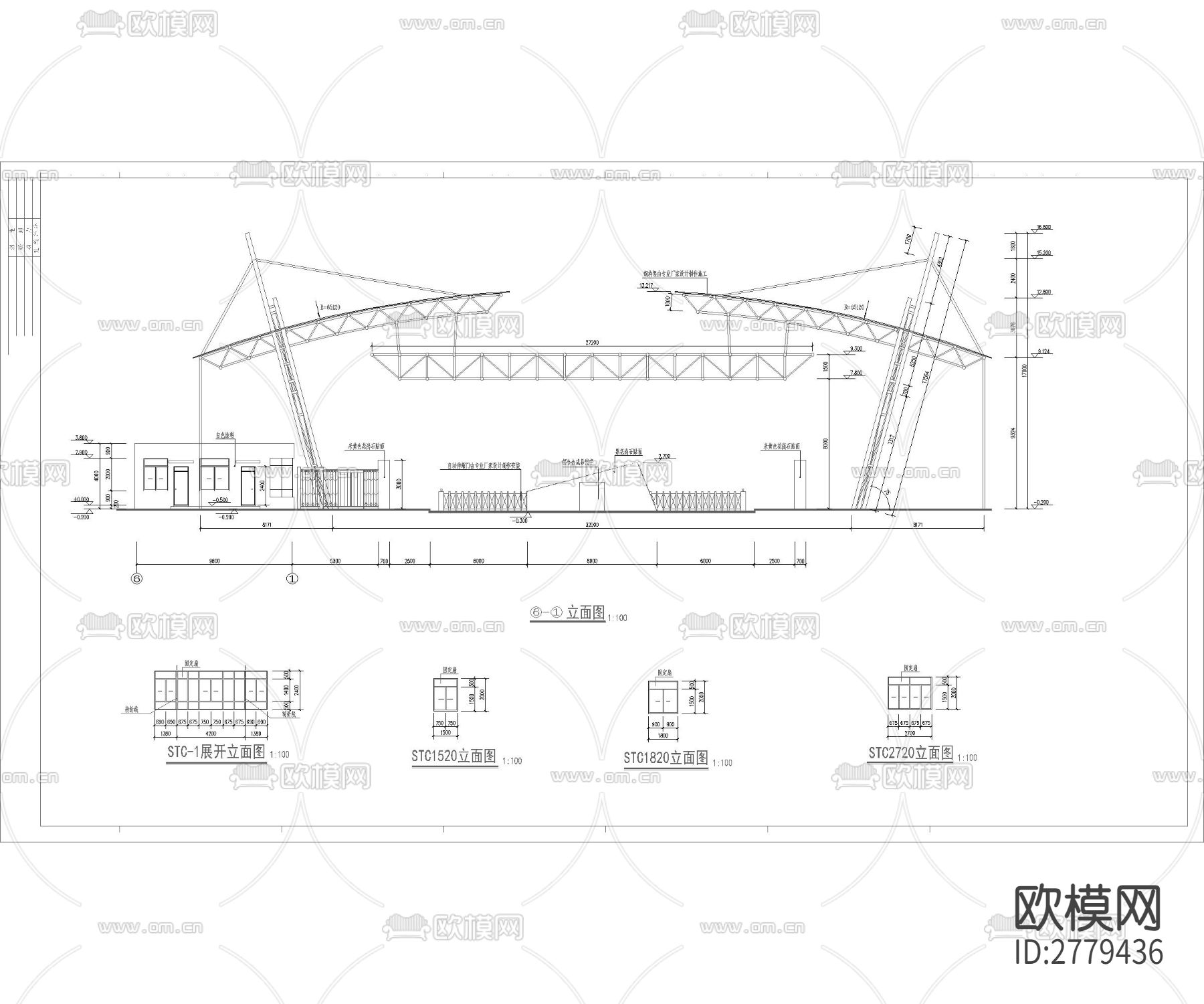 小区入口大门CAD施工图下载（渲染图1）