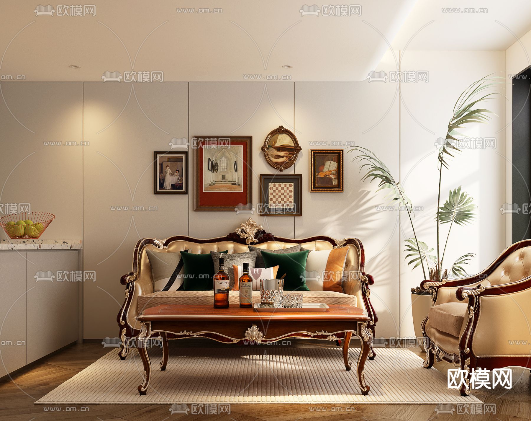 欧式组合沙发3d模型下载