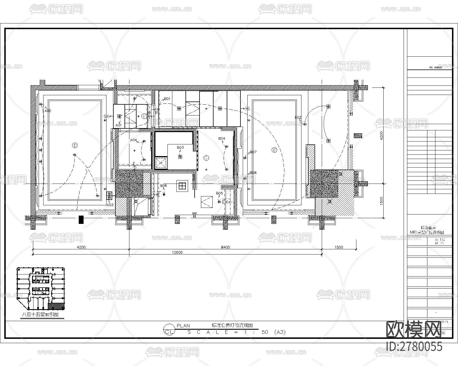 酒店套房机电图CAD施工图下载（渲染图1）