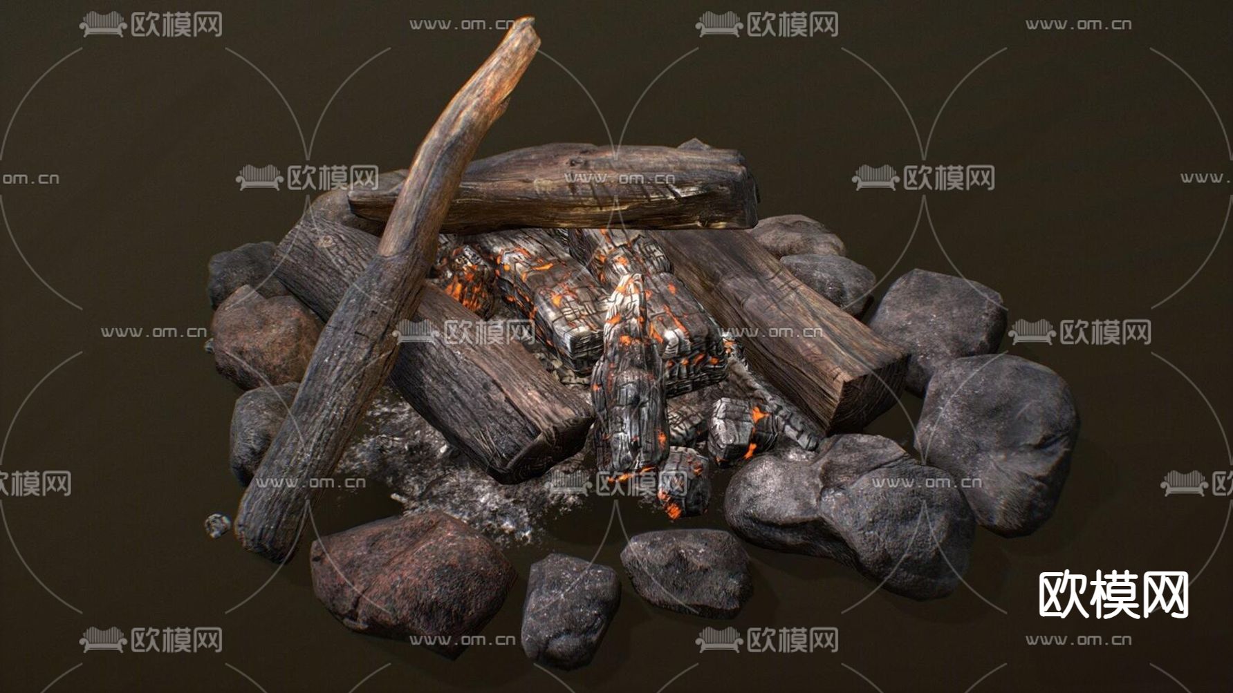 现代篝火堆su模型下载（渲染图1）