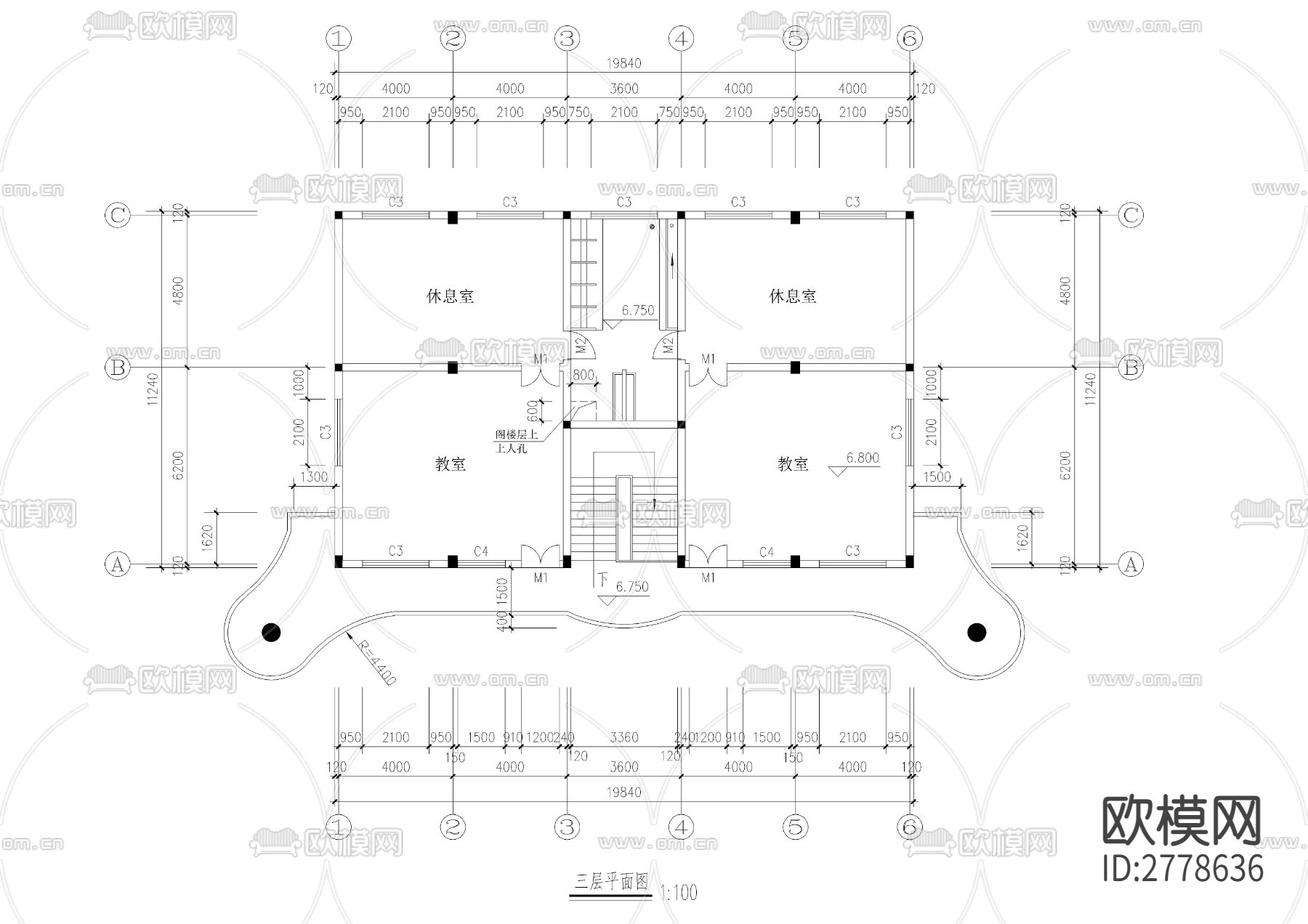 幼儿园建施cad施工图下载（渲染图2）