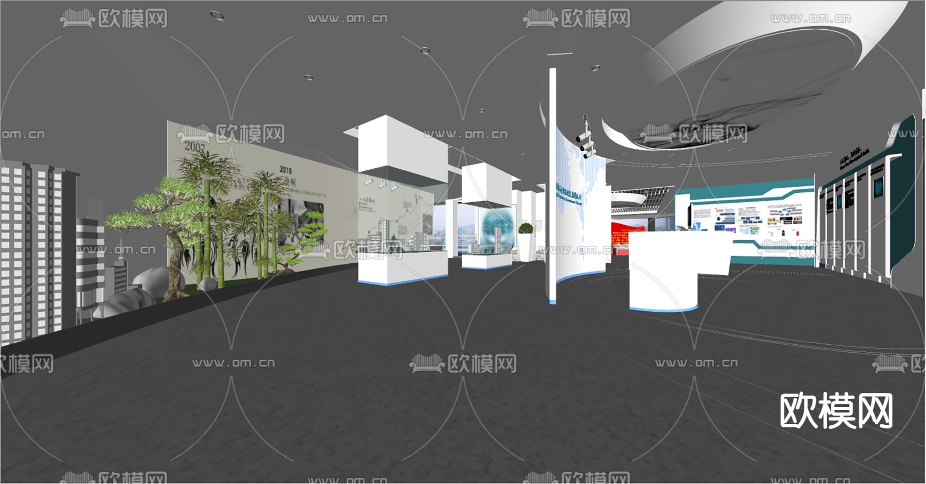 现代企业文化展厅su模型下载（渲染图4）