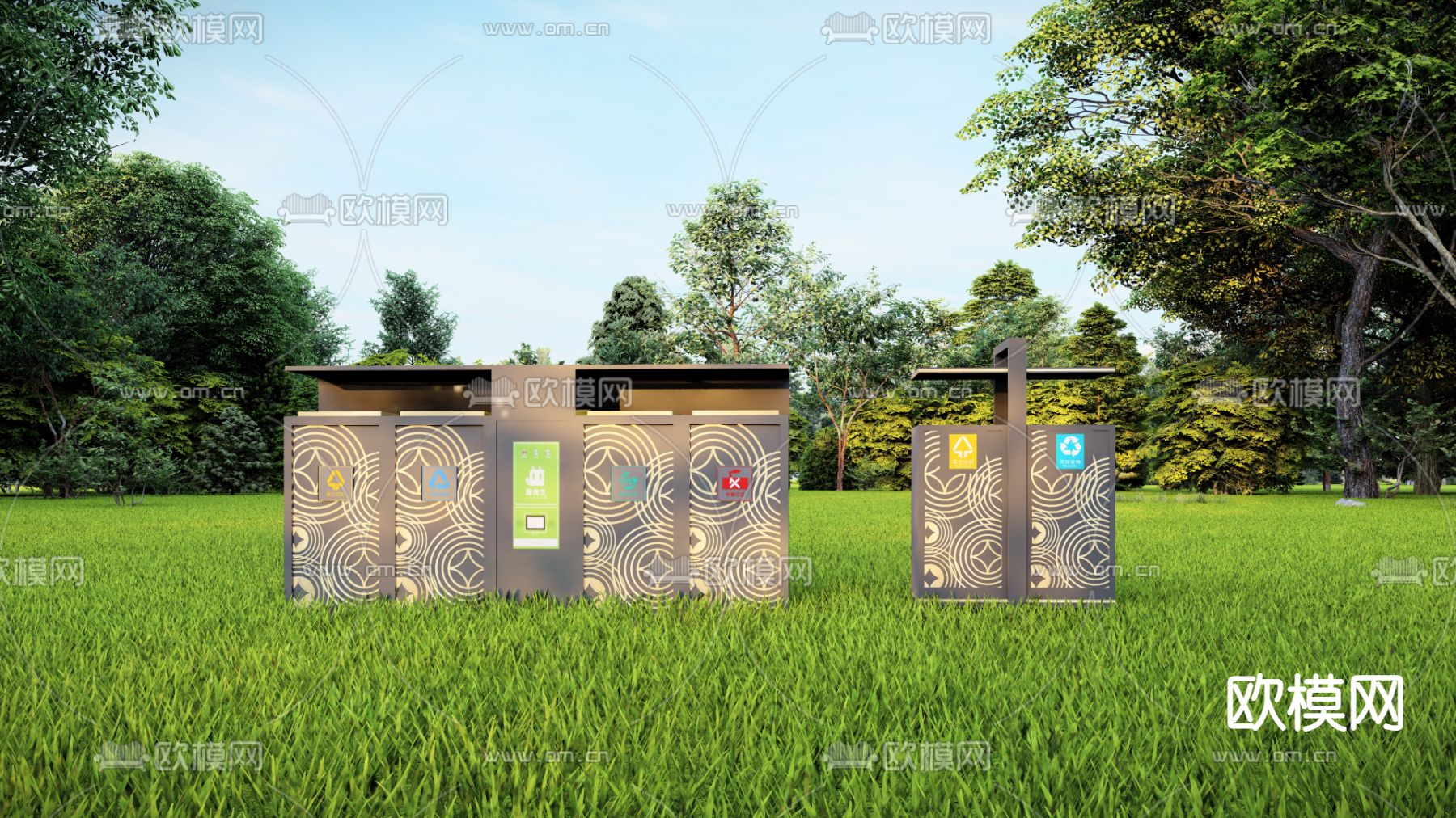垃圾桶 垃圾箱 垃圾分类su模型下载（渲染图1）