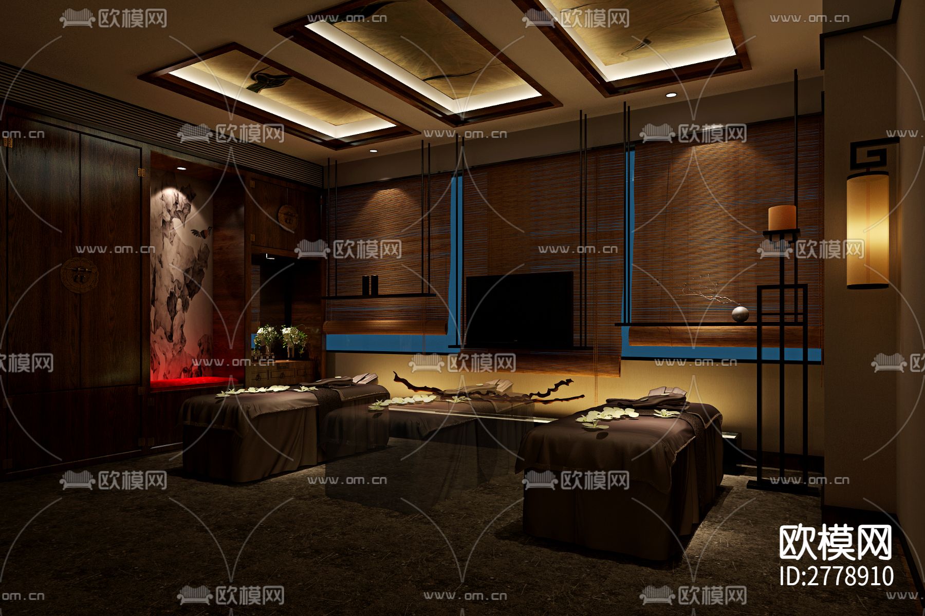 新中式足浴城 桑拿spa会所cad施工图下载（渲染图4）