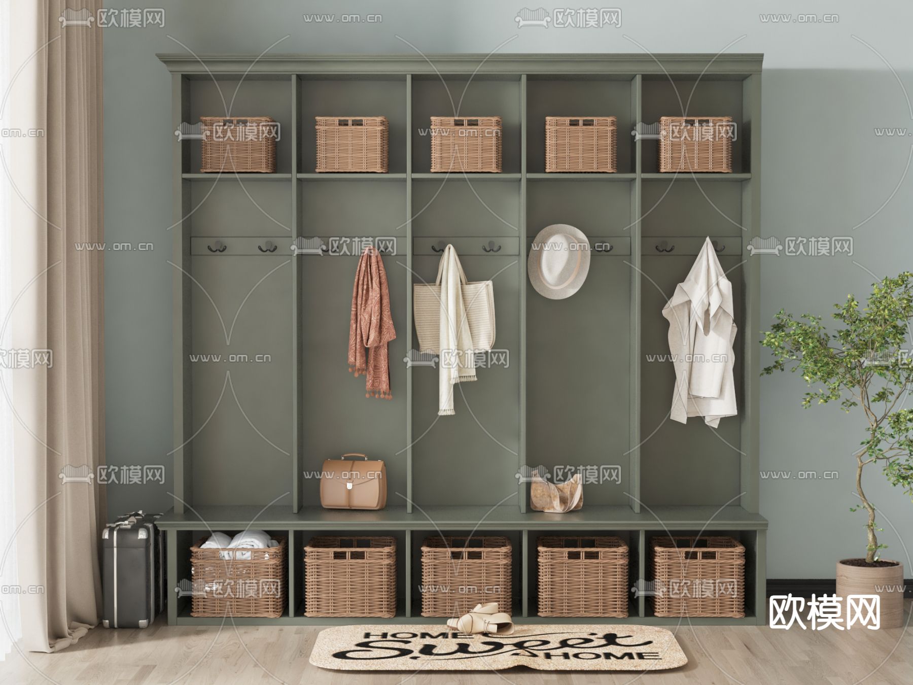 无门衣柜 挂衣架3d模型下载