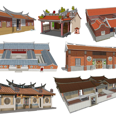  中式仿古祠堂su模型 