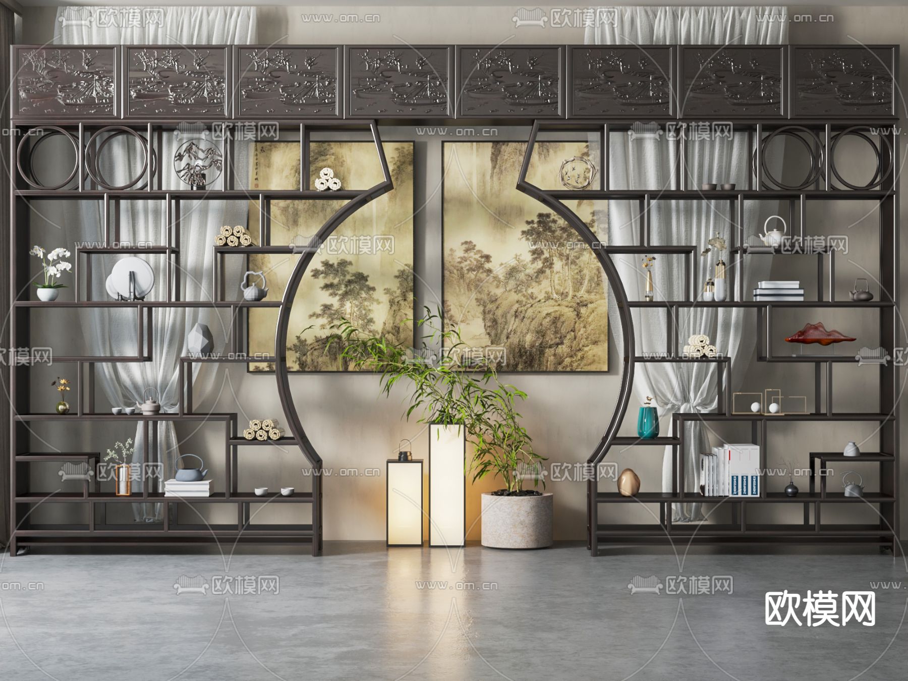 中式博古架 置物架3d模型下载