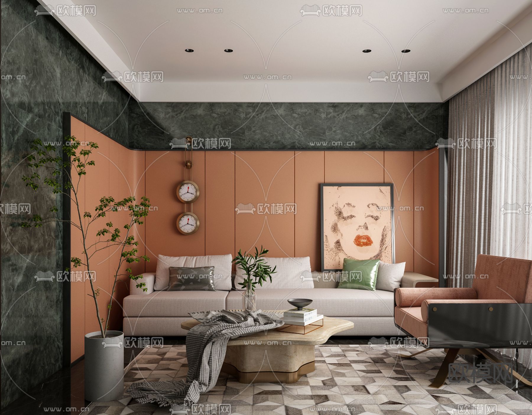 现代接待室 会客厅su模型下载（渲染图1）