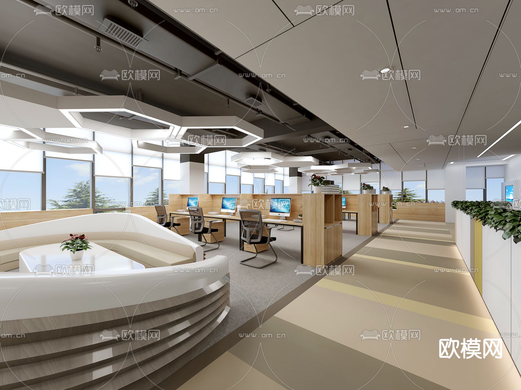 开放式办公区 办公室3d模型下载_ID14214352_3dmax免费模型-欧模网