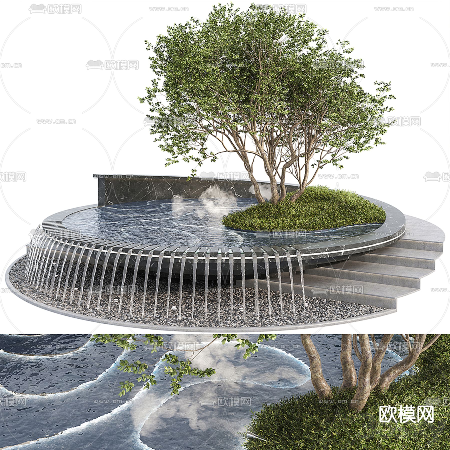 喷泉水池 绿植小品3d模型下载_ID14216338_3dmax免费模型-欧模网