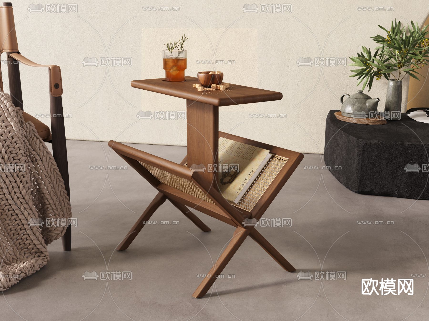 侘寂边几 角几 桌几3d模型下载（渲染图2）