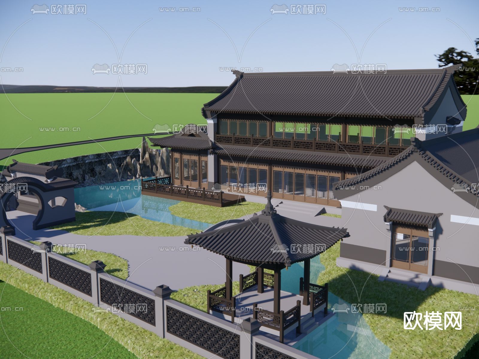 中式住宅建筑 四合院su模型下载（渲染图2）