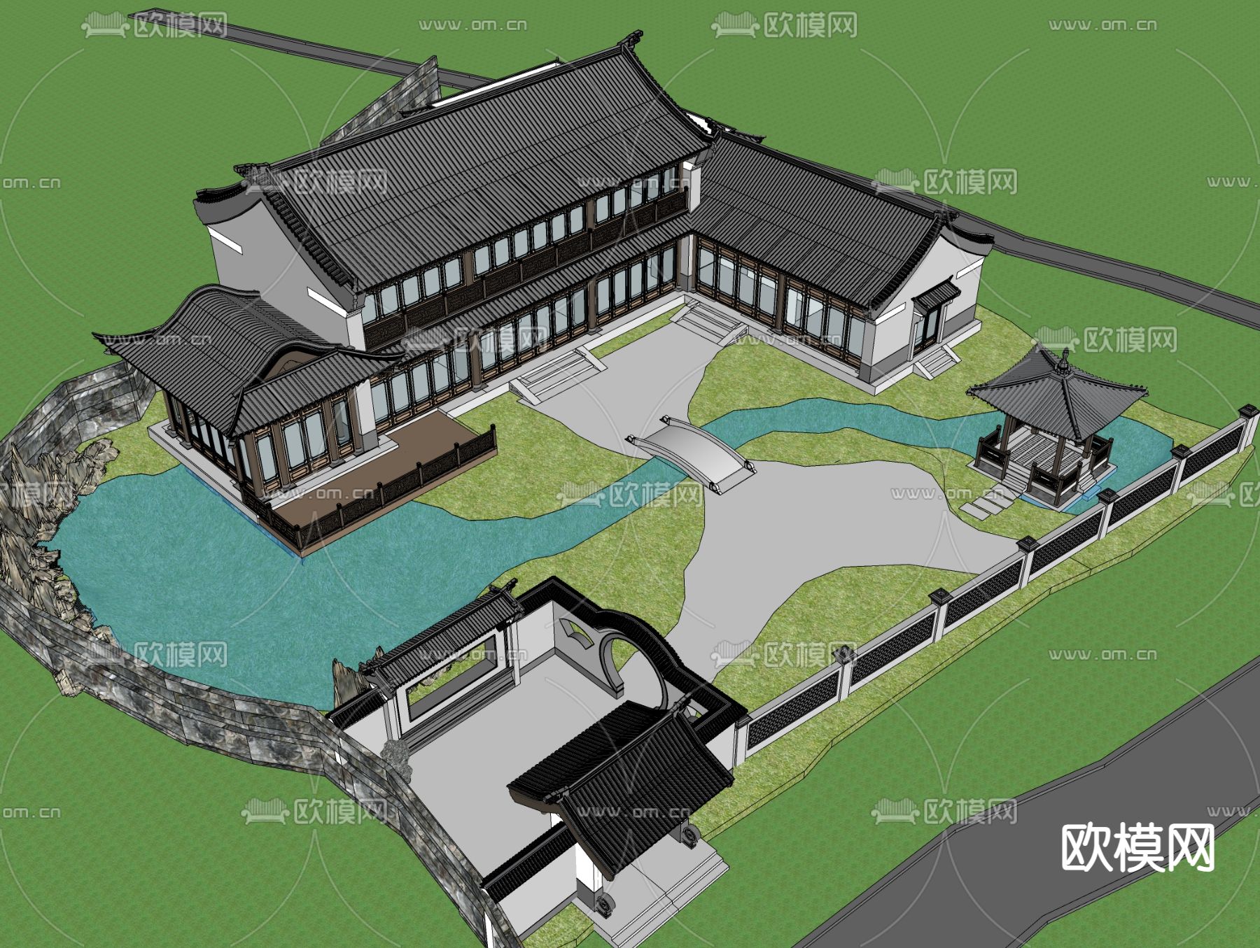 中式住宅建筑 四合院su模型下载（渲染图4）