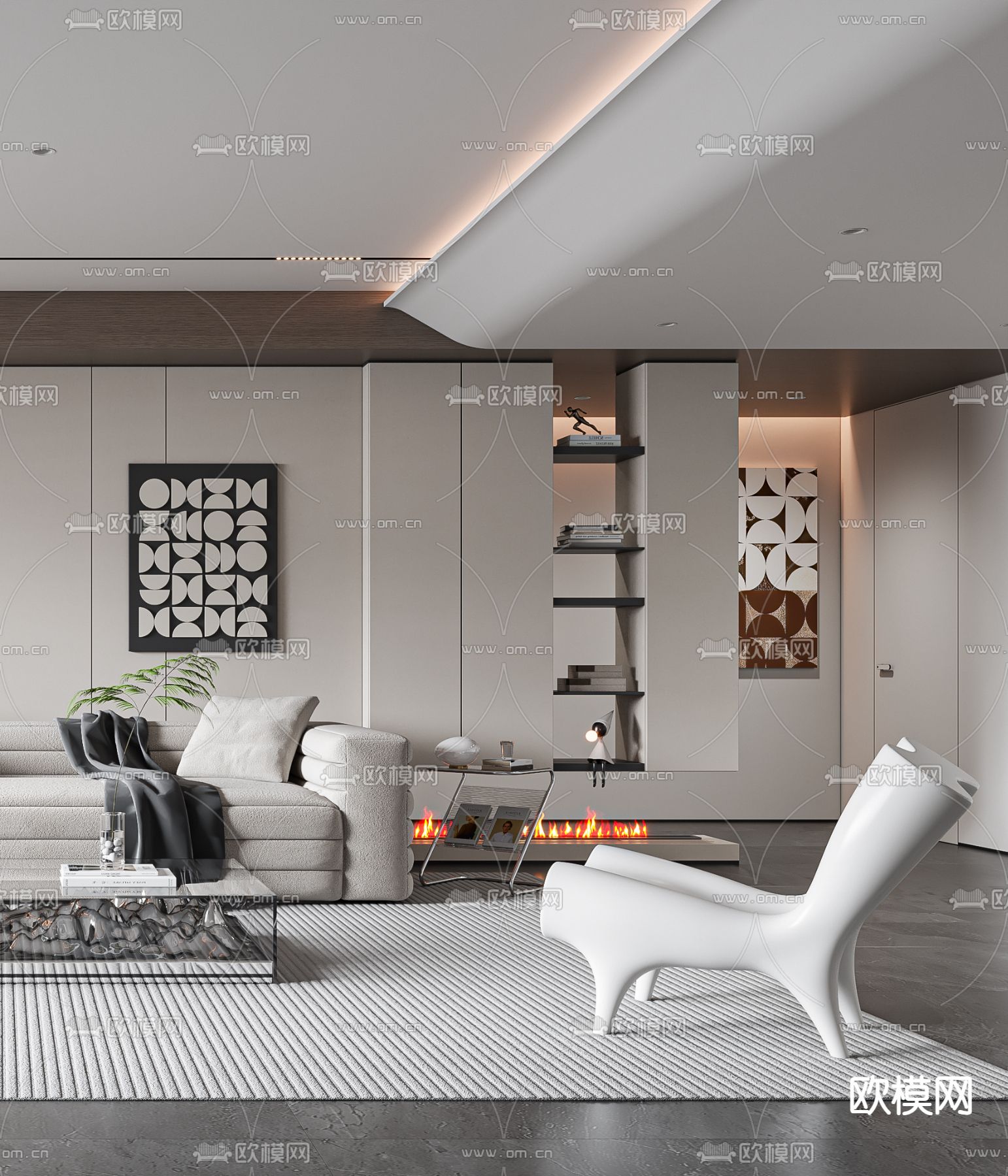 现代客厅3d模型下载（渲染图3）