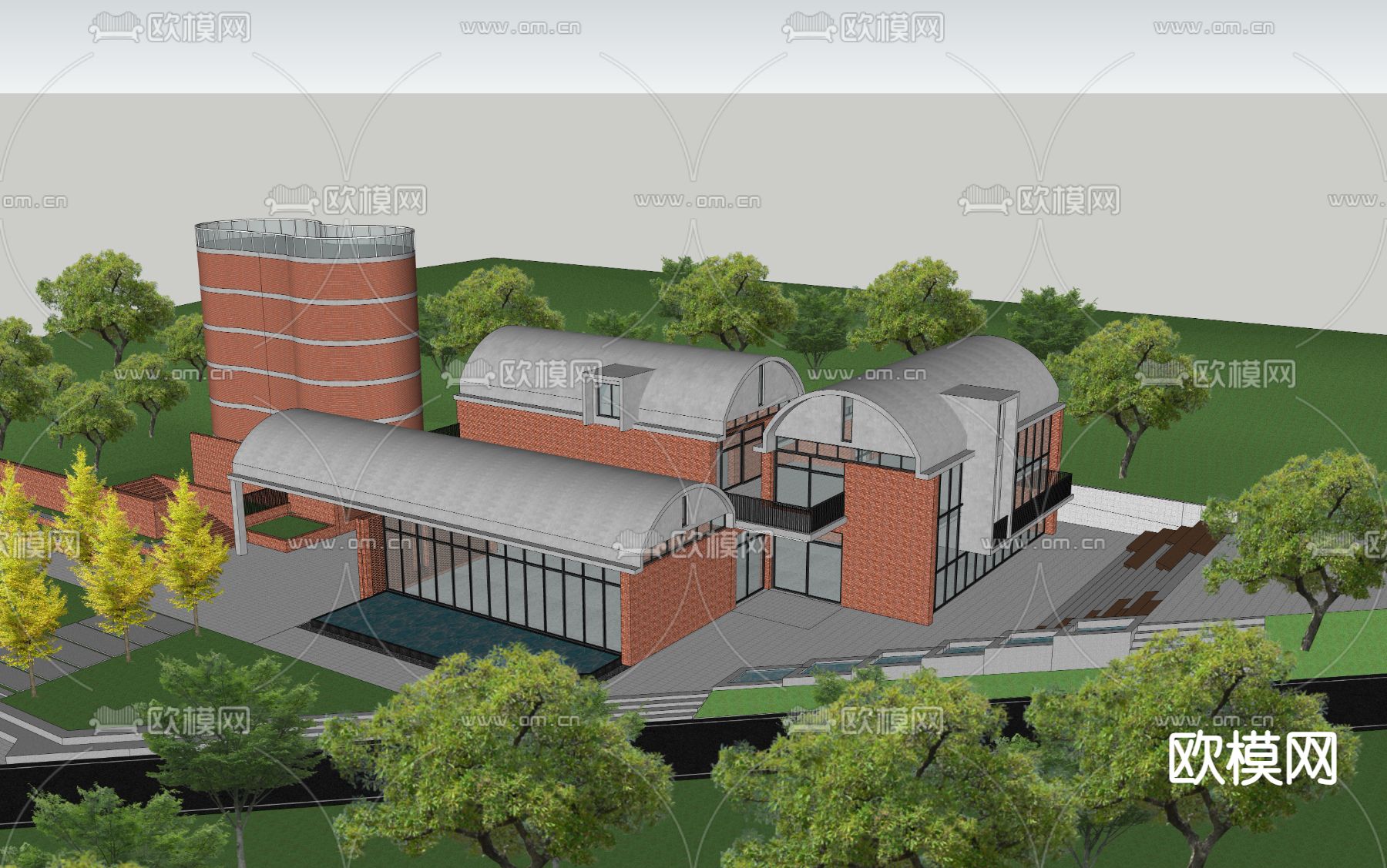 工业风工厂鸟瞰su模型下载