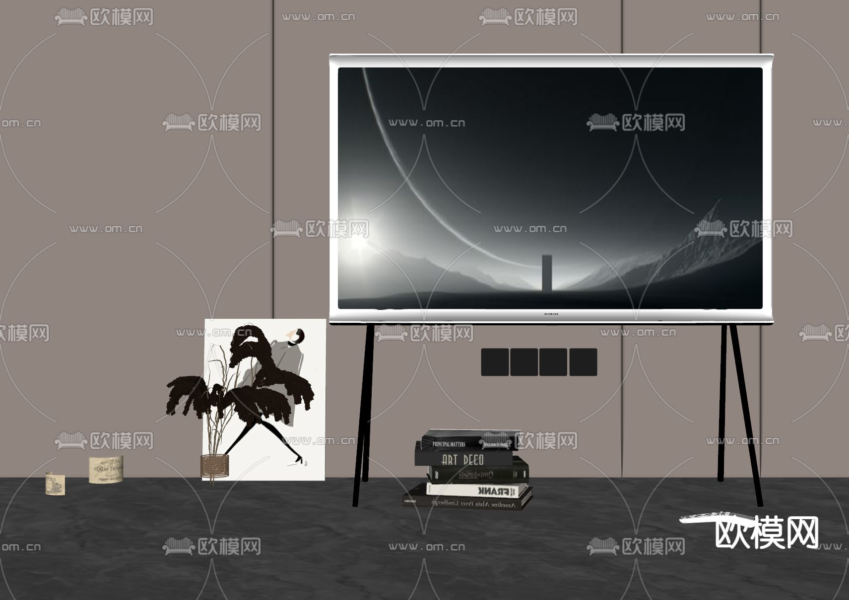 落地电视机su模型下载（渲染图2）