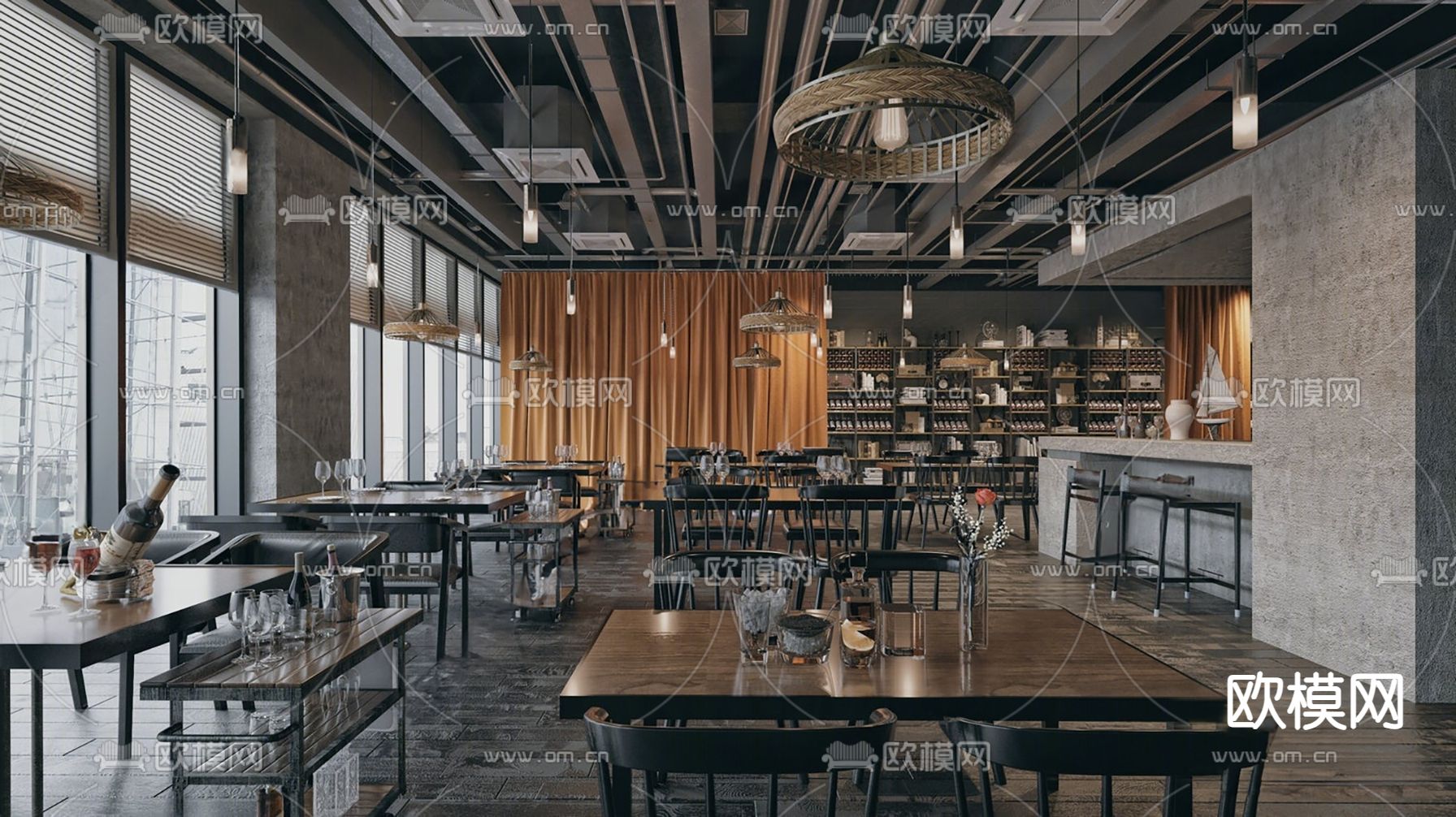 工业风酒吧su模型下载（渲染图1）