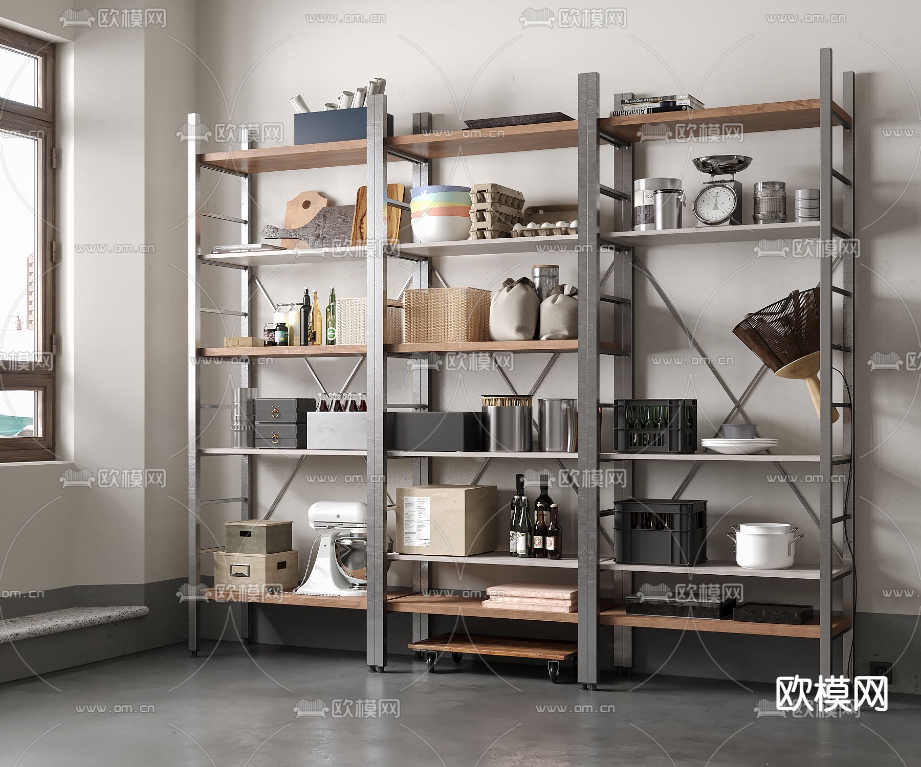 工业风厨具架 置物架su模型下载（渲染图1）