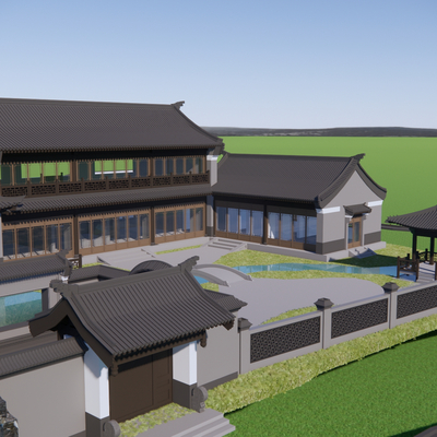  中式住宅建筑 四合院su模型 