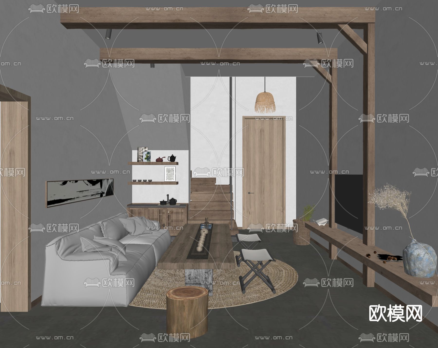 侘寂公寓su模型下载（渲染图2）