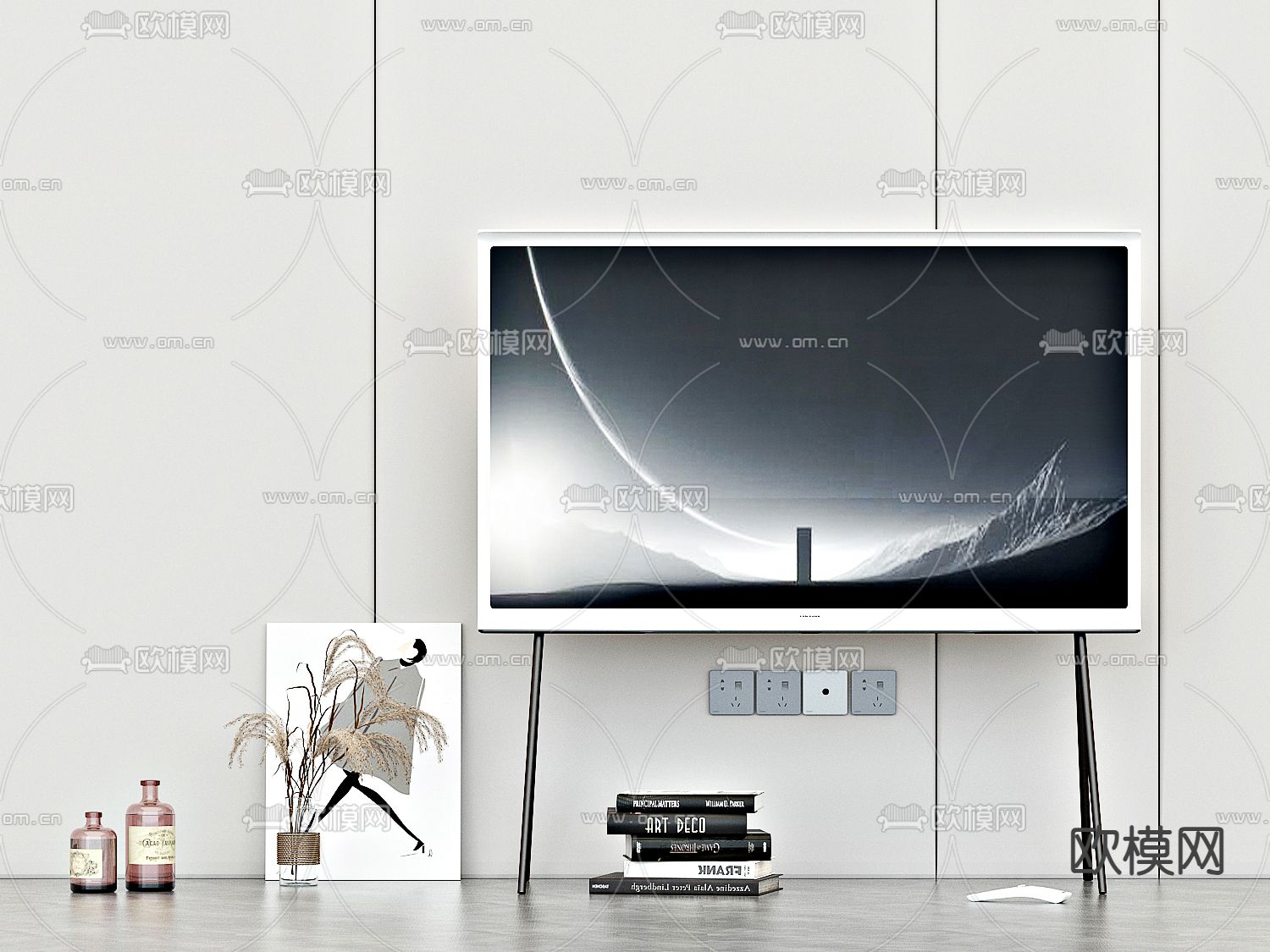 落地电视机su模型下载（渲染图1）