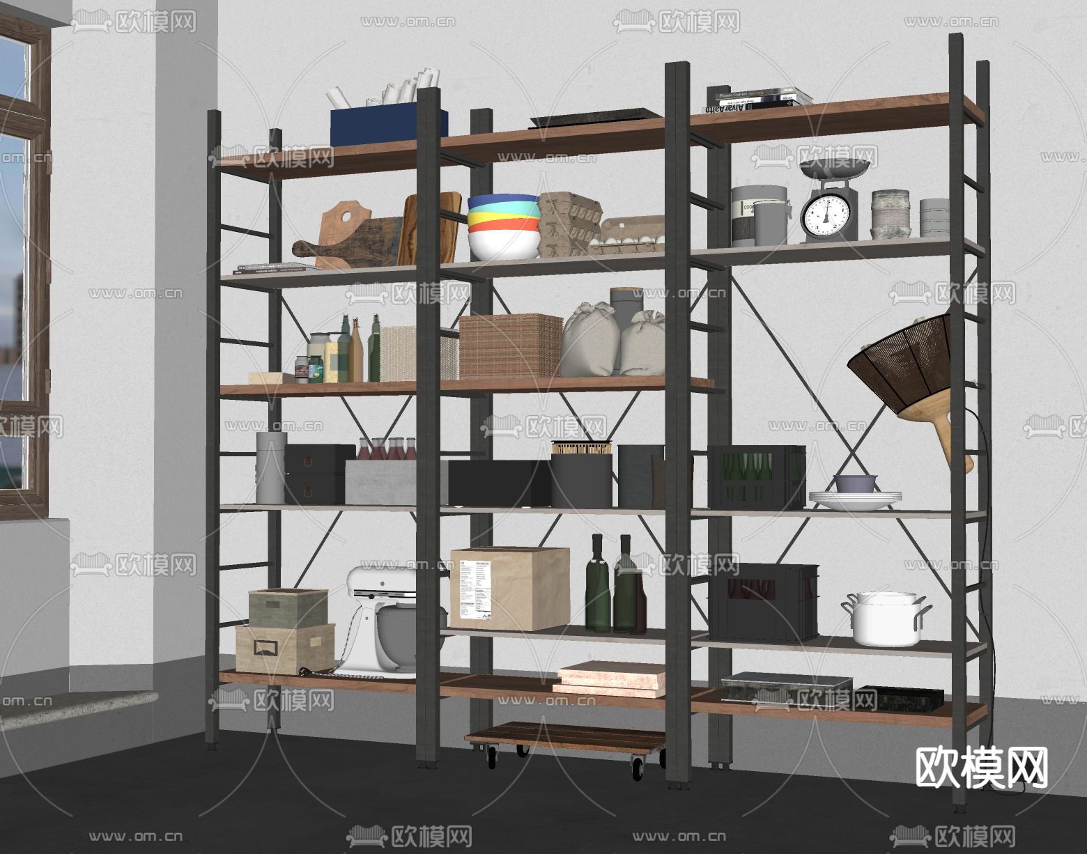 工业风厨具架 置物架su模型下载（渲染图2）