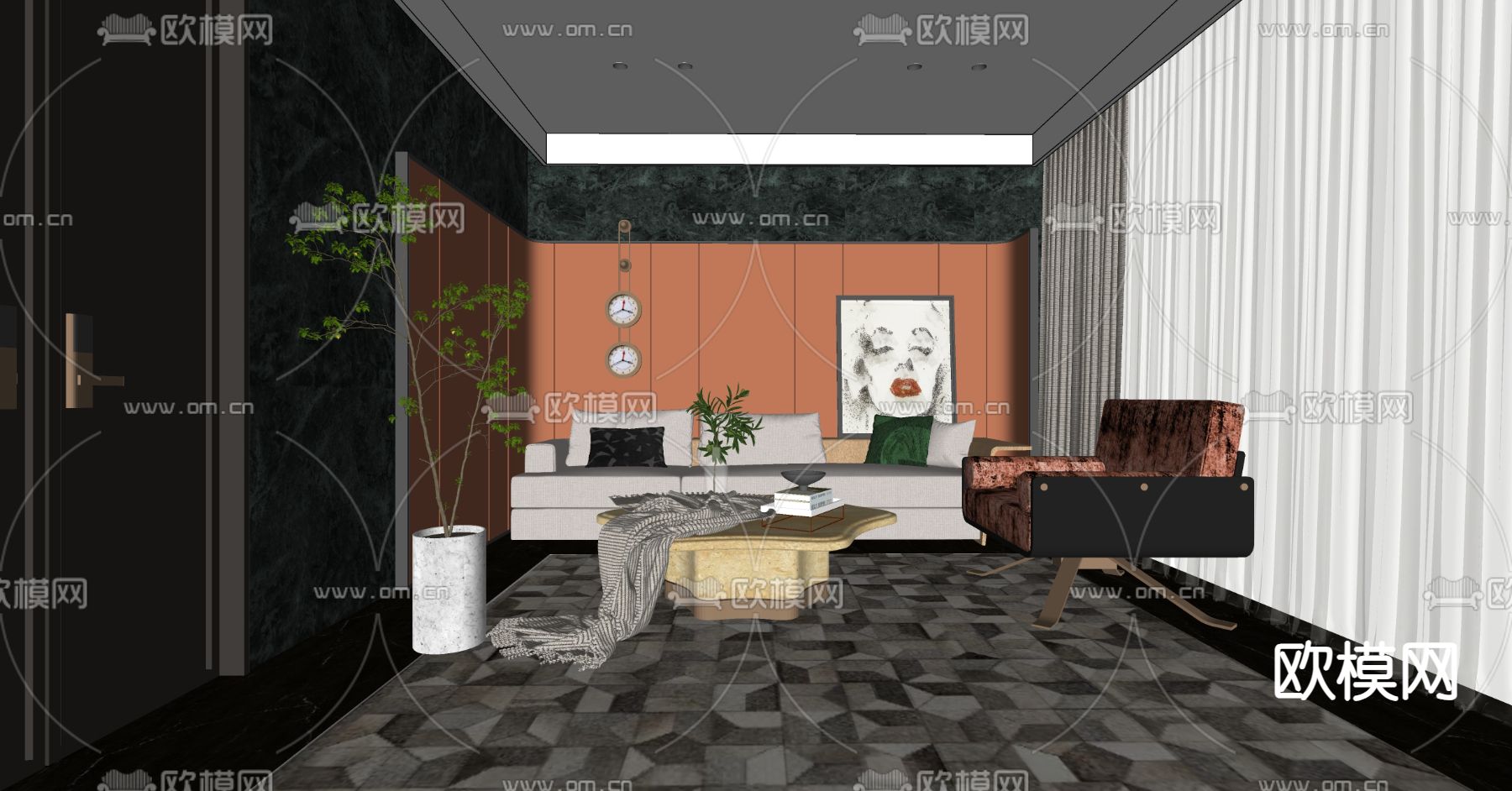 现代接待室 会客厅su模型下载（渲染图2）