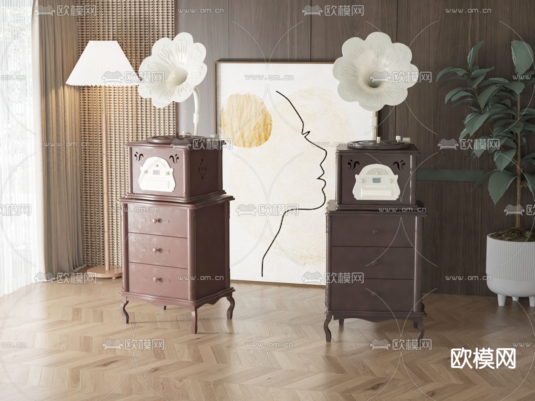 美式音响 收音机su模型下载（渲染图1）