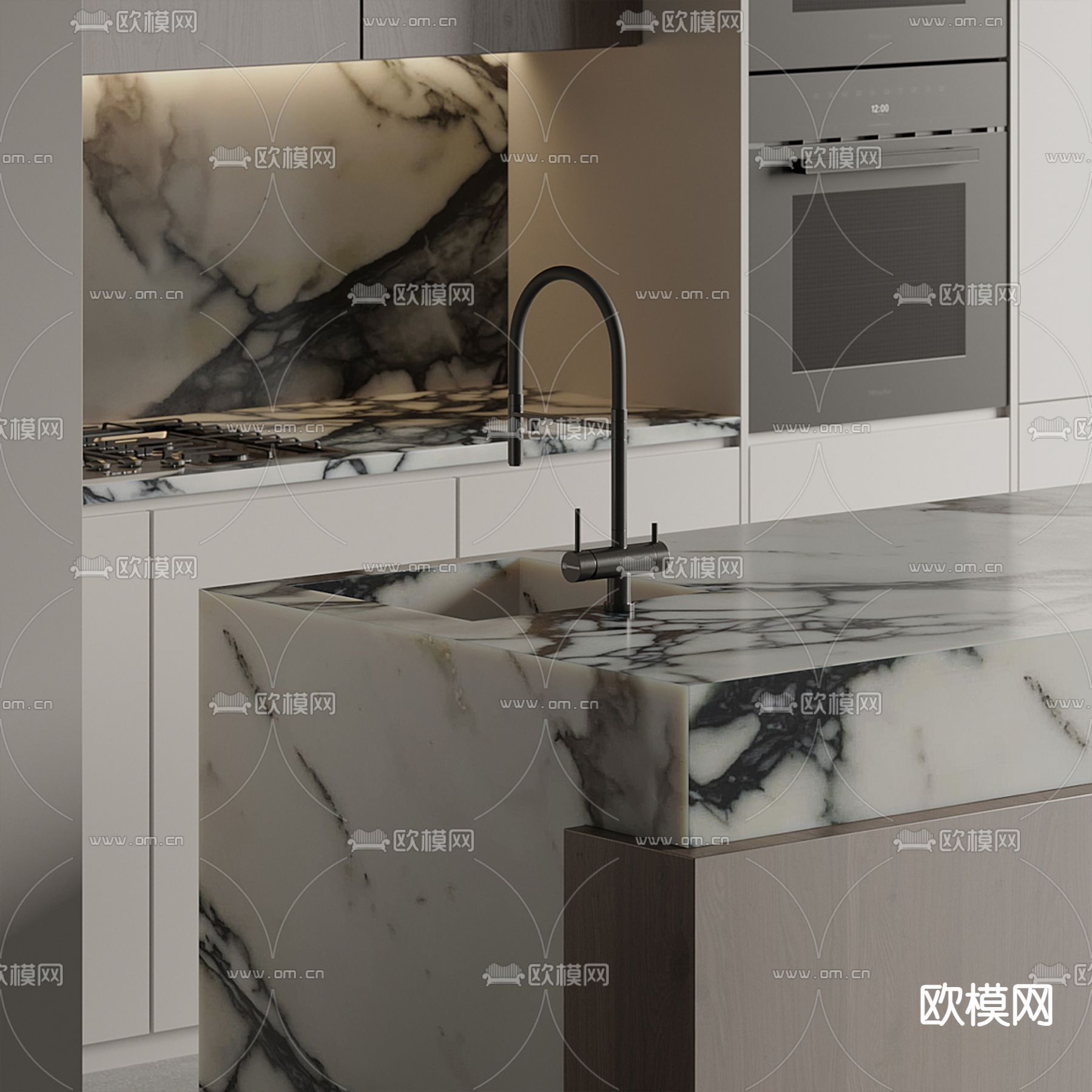 中岛厨房 橱柜3d模型下载（渲染图5）