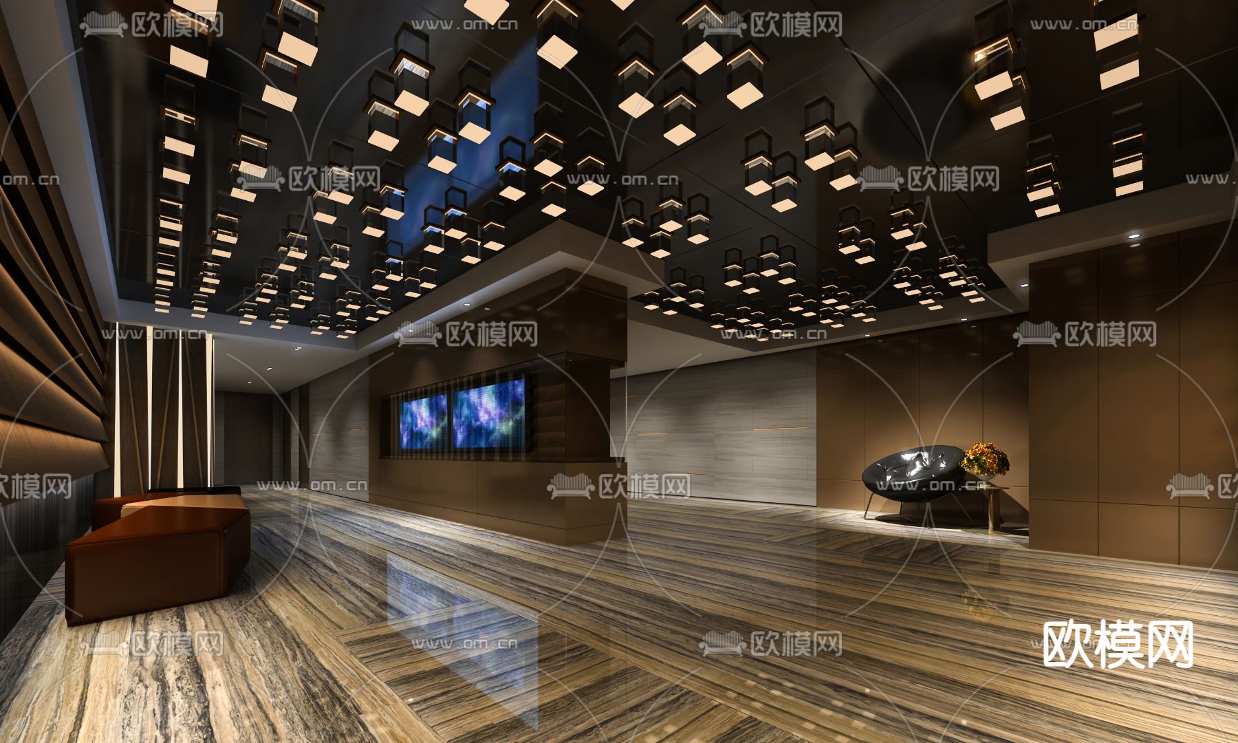 现代酒店过道su模型下载（渲染图1）