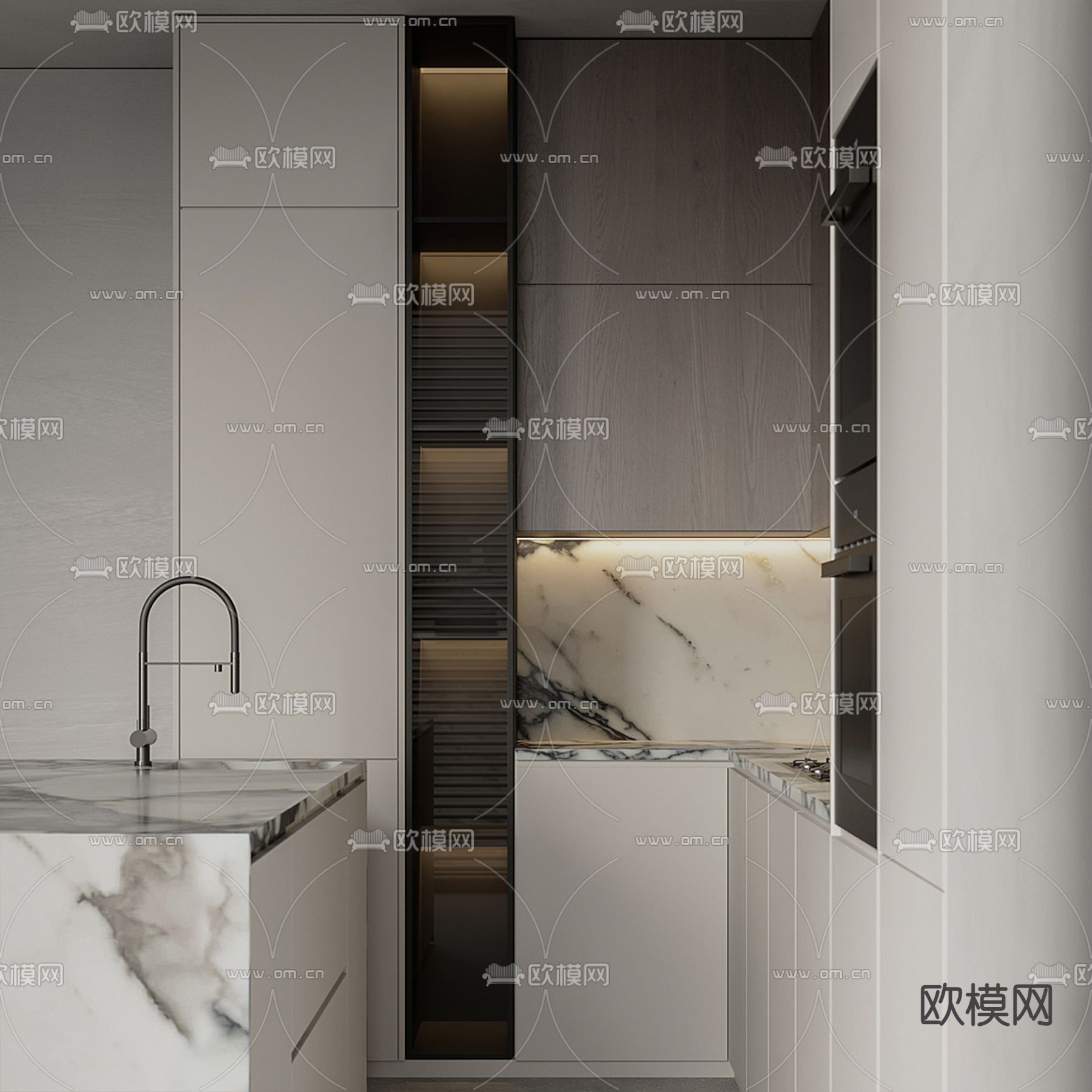 中岛厨房 橱柜3d模型下载（渲染图3）