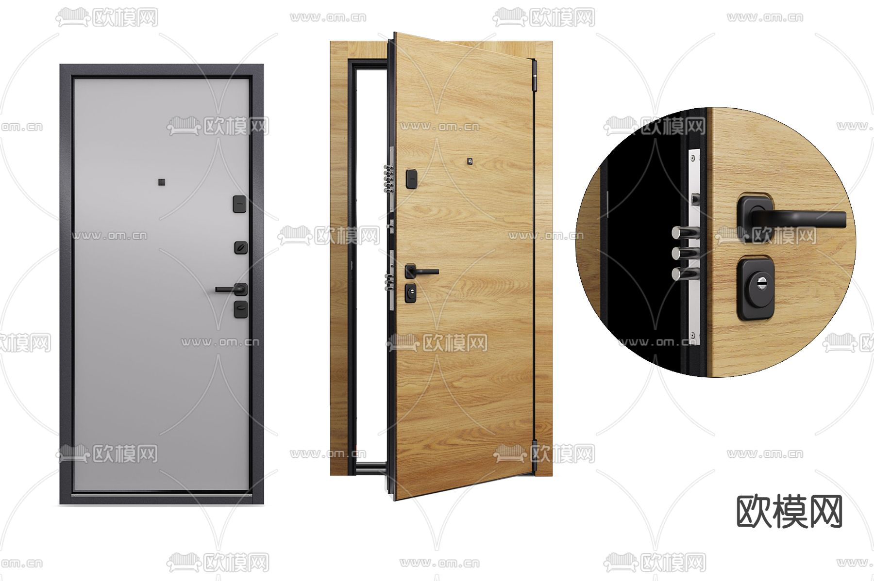 北欧入户门 防盗门 单开门3d模型下载