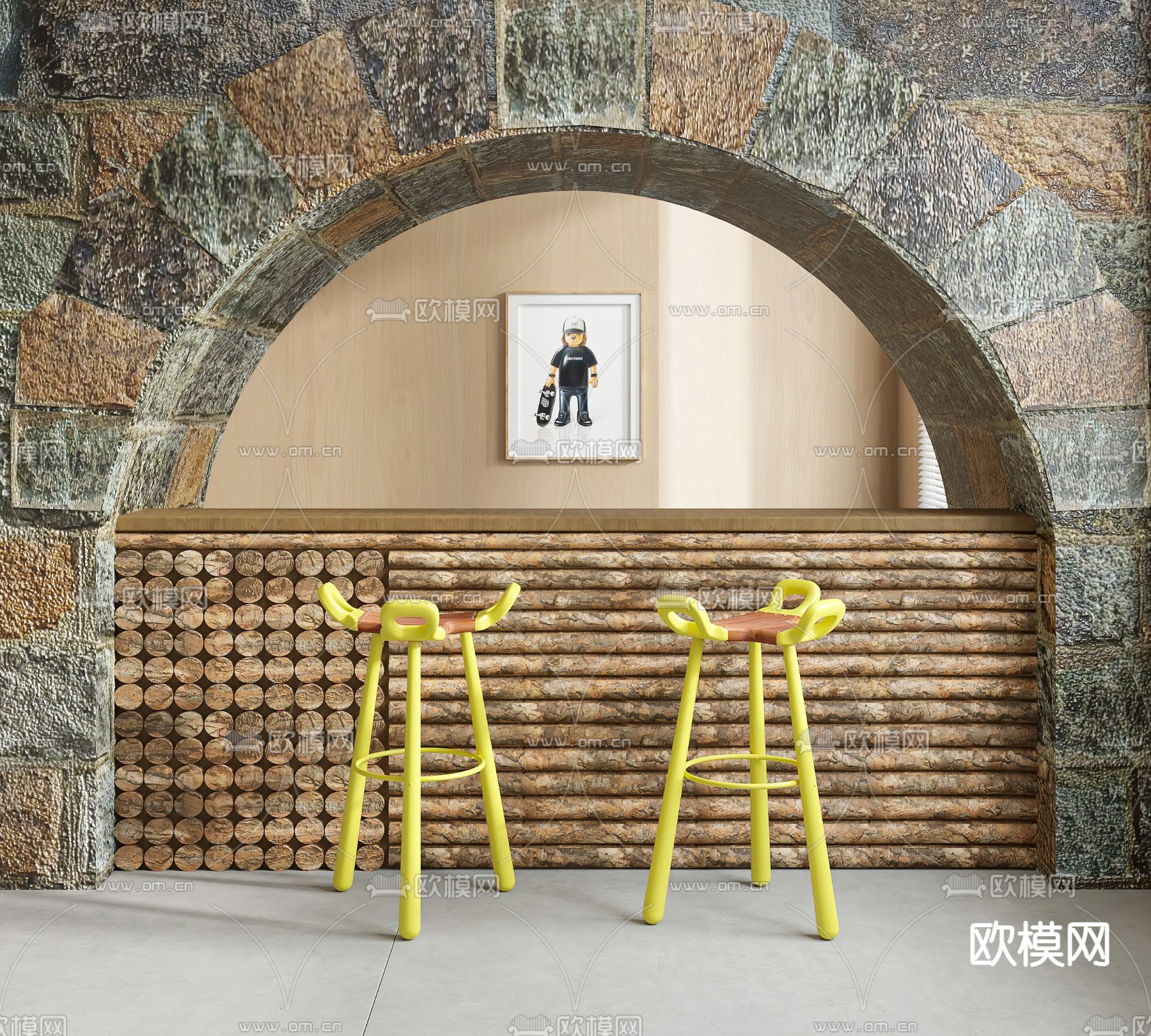 自然风吧台 吧凳3d模型下载