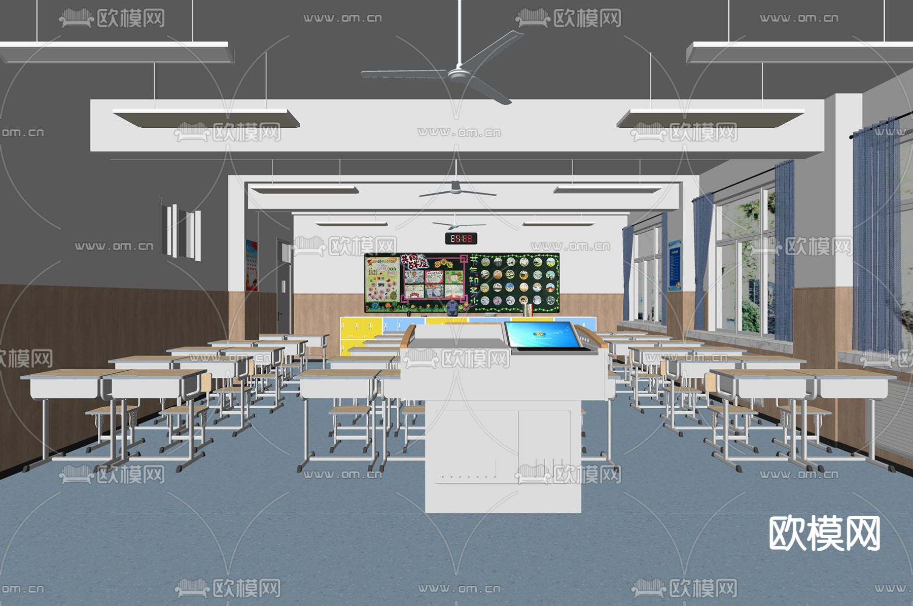 现代学校教室su模型下载（渲染图2）
