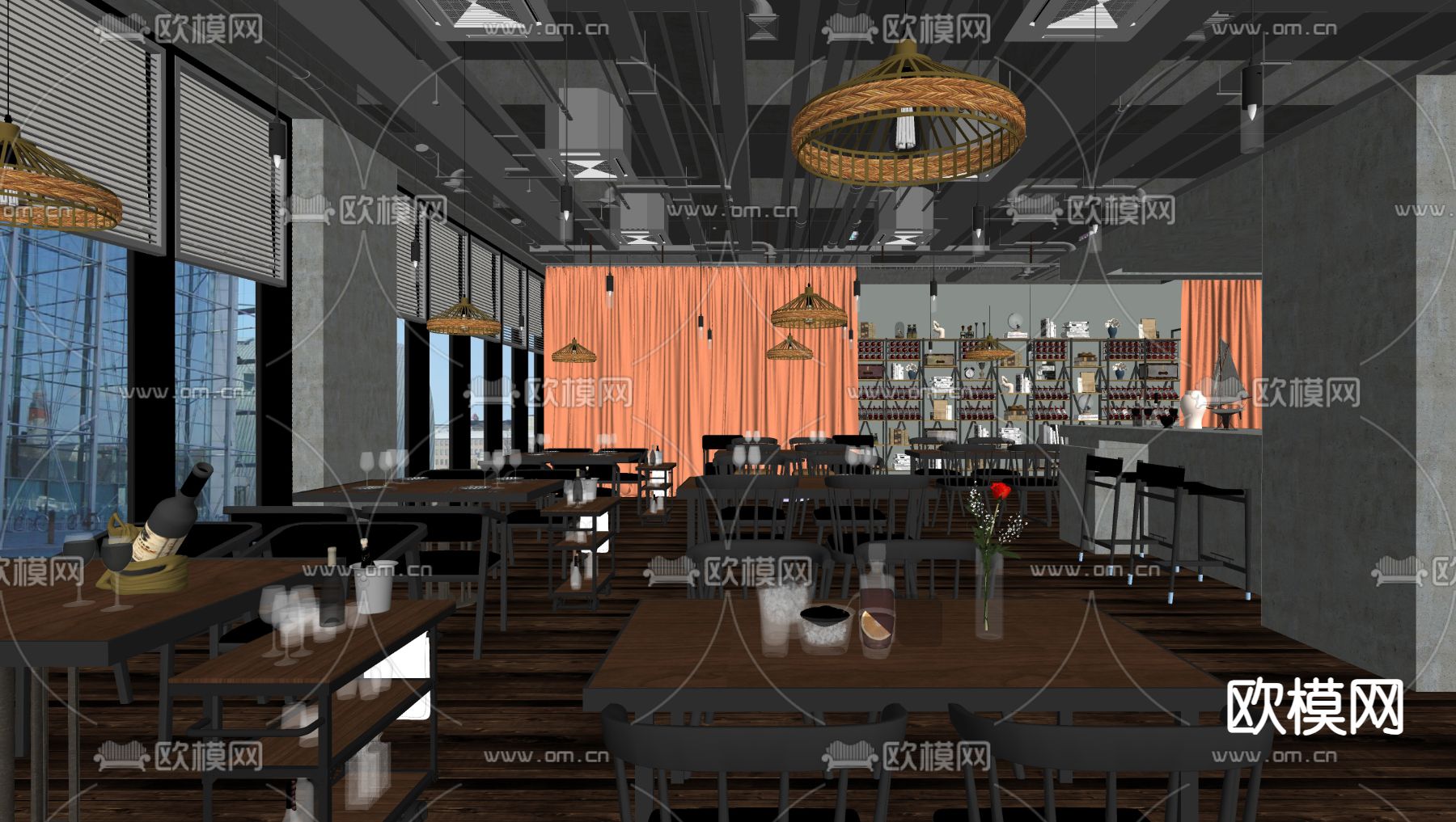 工业风酒吧su模型下载（渲染图2）