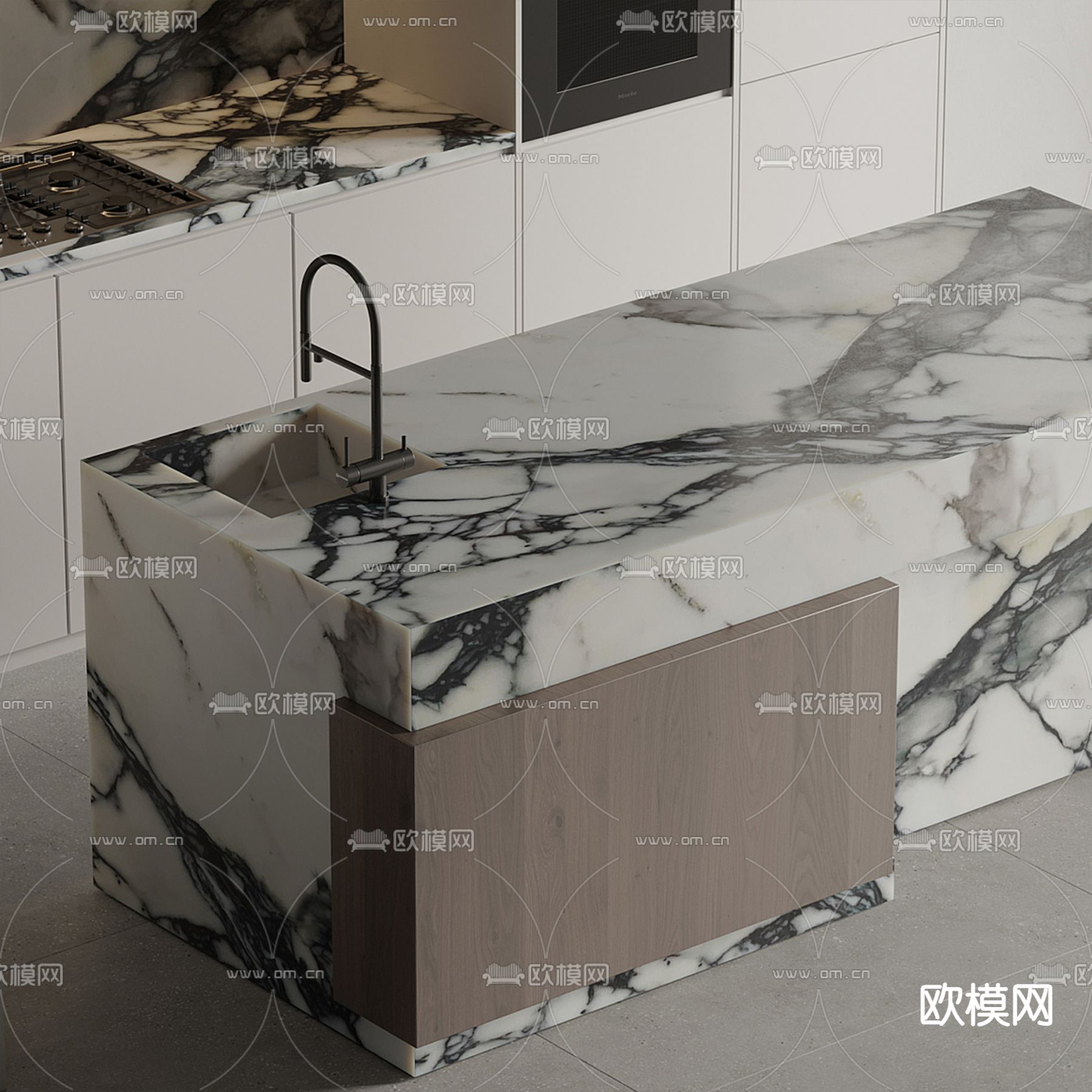 中岛厨房 橱柜3d模型下载（渲染图2）