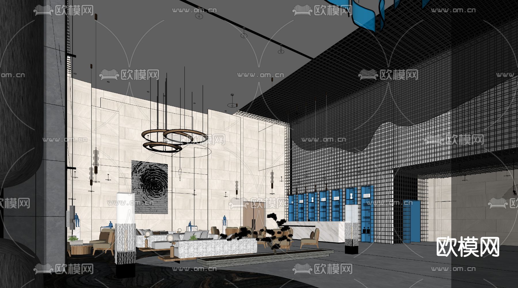 现代酒店大堂su模型下载（渲染图2）