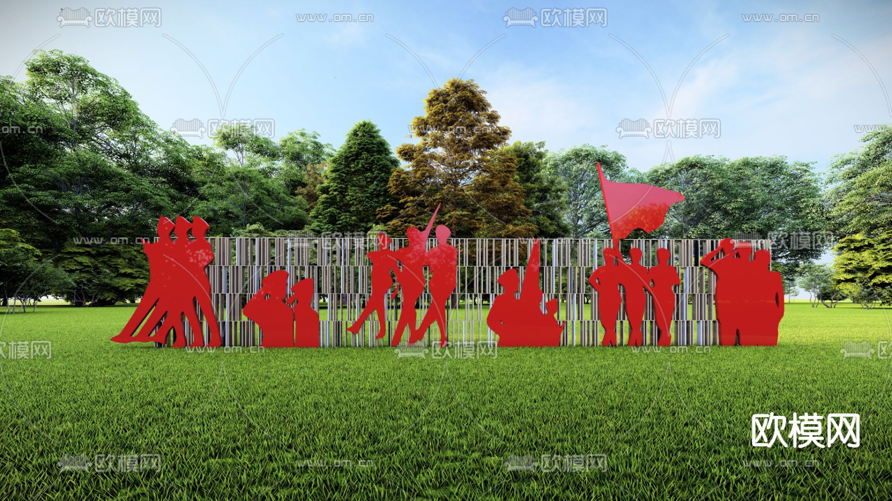 异形格栅景墙su模型下载（渲染图1）