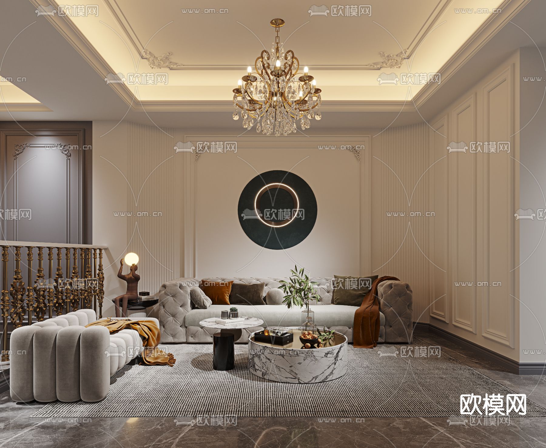 简欧休息室3d模型下载（渲染图1）