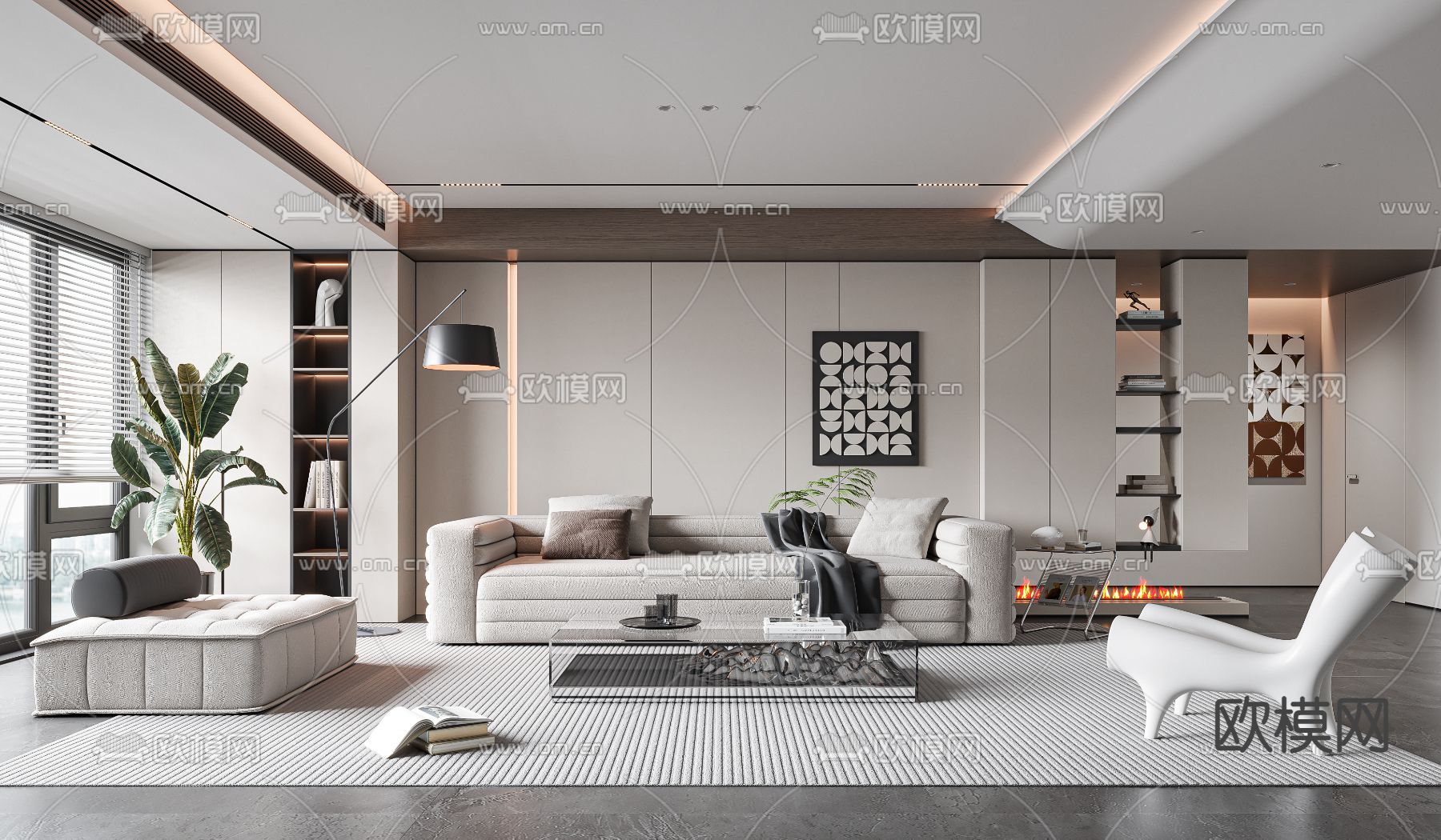 现代客厅3d模型下载（渲染图1）