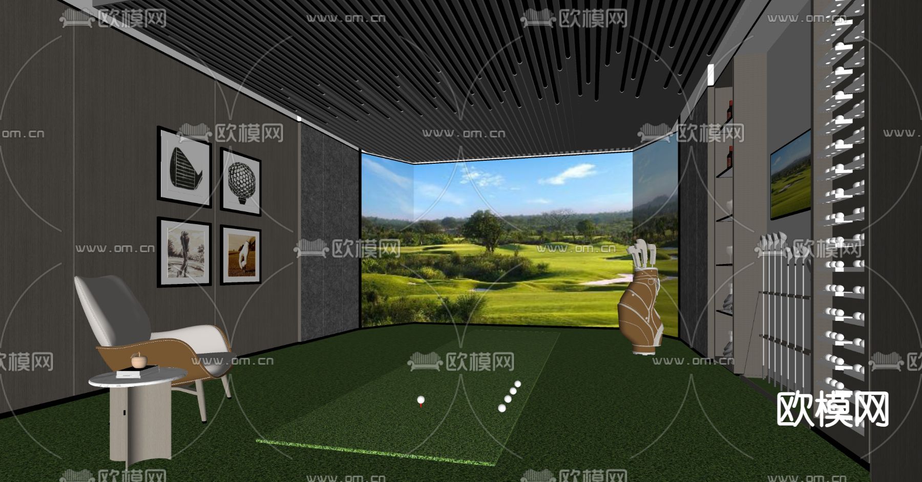 高尔夫球室 娱乐室su模型下载（渲染图2）