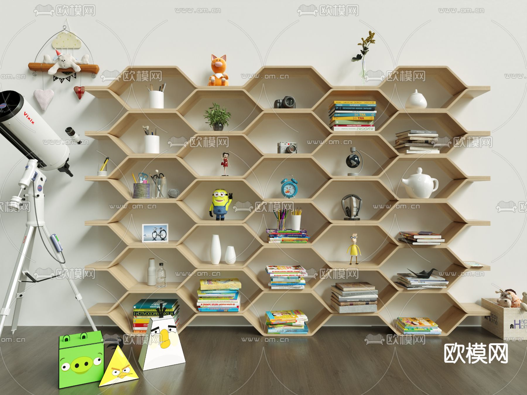 儿童书柜 玩具柜3d模型下载（渲染图1）