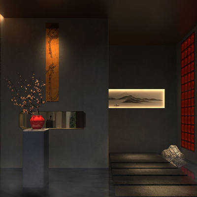  新中式茶楼过道su模型 