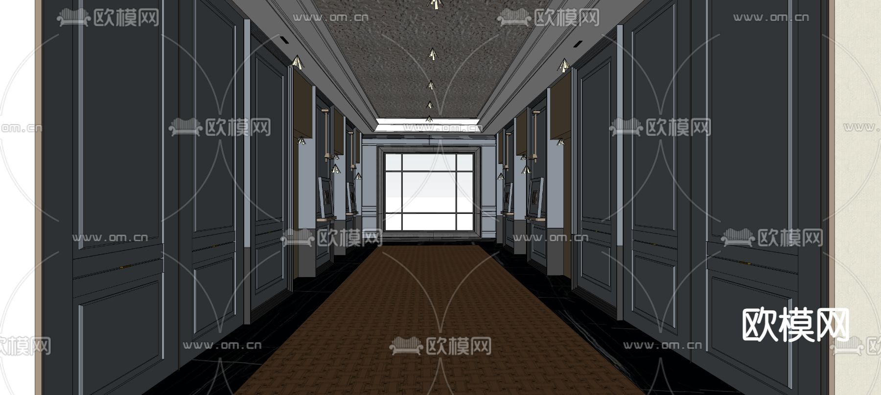 欧式酒店过道su模型下载（渲染图2）