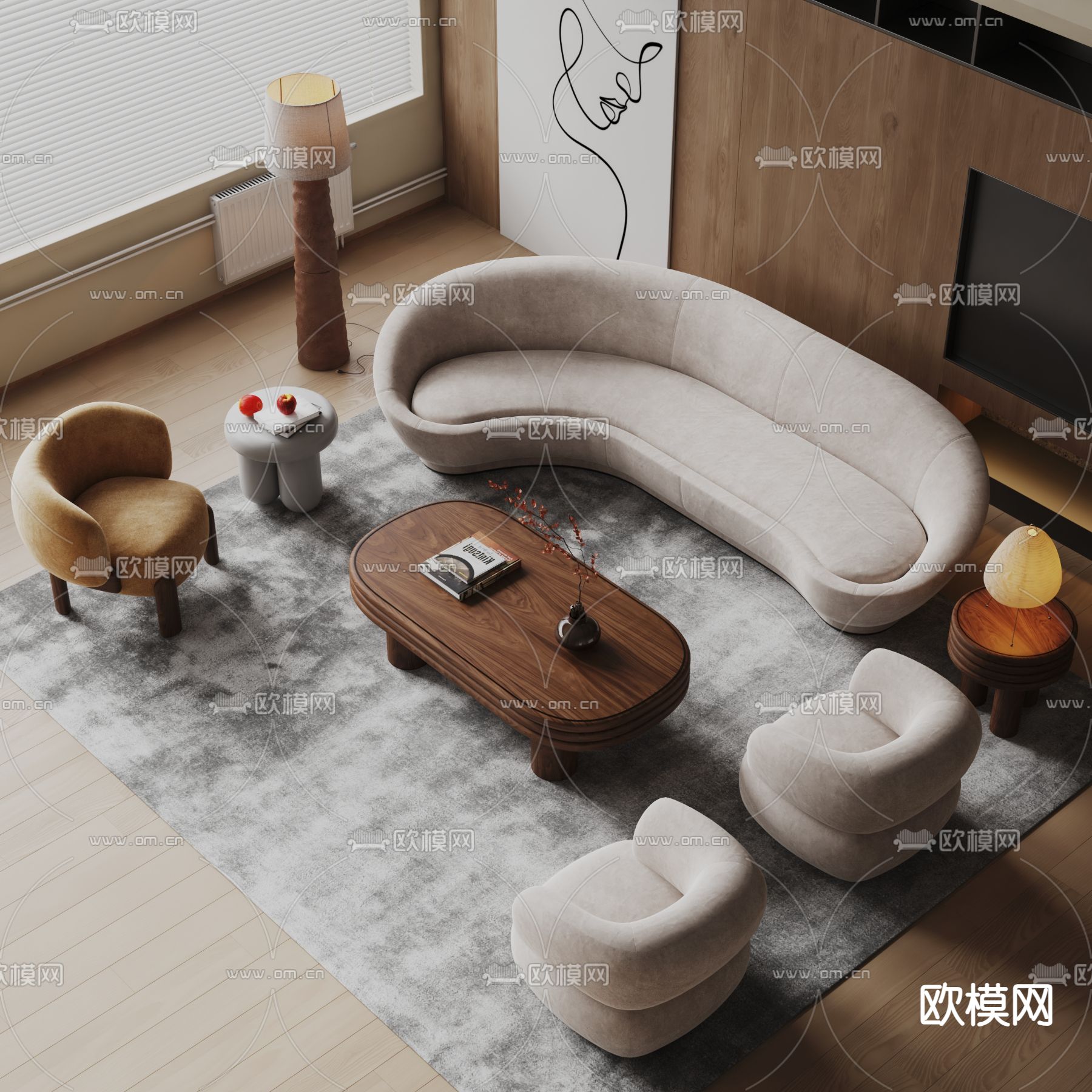 弧形沙发 组合沙发3d模型下载