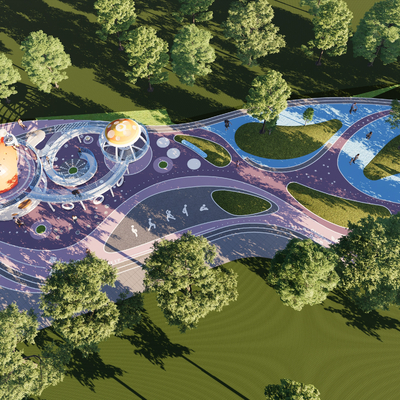  现代儿童游乐园su模型 